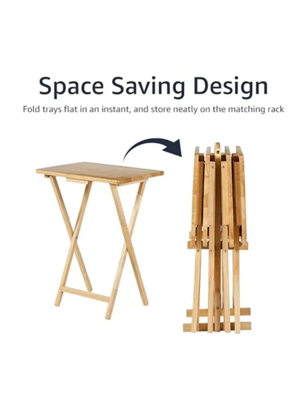 Classic Foldable TV Dinner Tray Table with Storage Rack, 14.6 L x 19 W x 26 H in